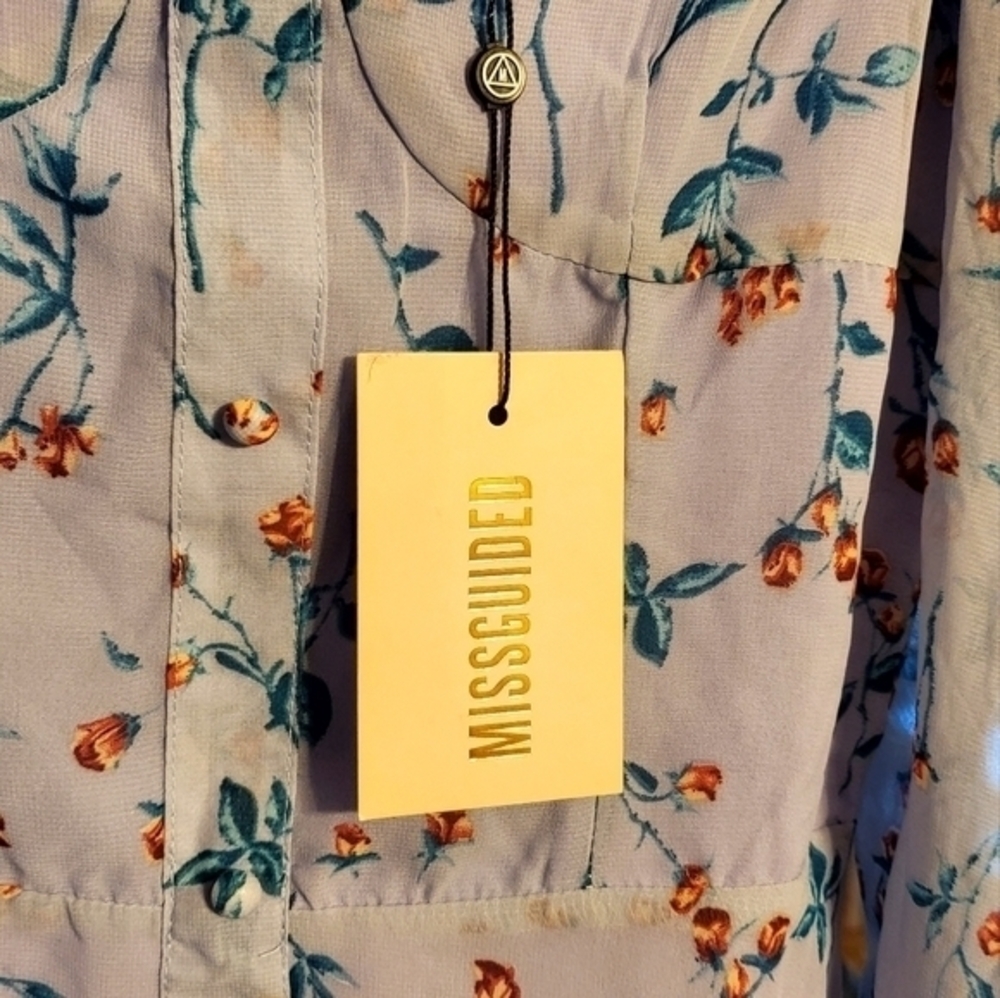 Missguided Floral Lilac Square Neckline Mini Dress Size 4 NWT - Picture 5 of 12